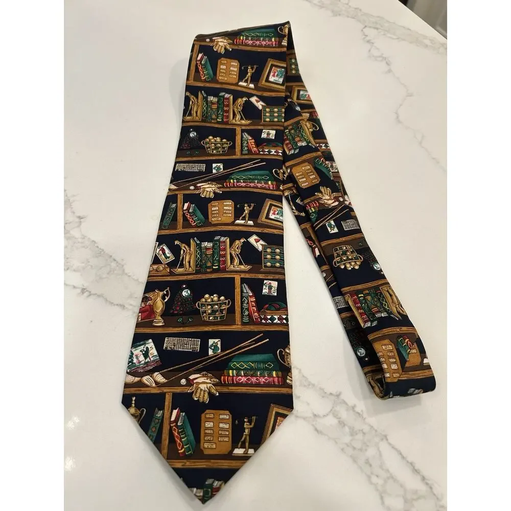 Vtg‎ GOLF Collection Men’s SILK Tie 3.75” Alynn Library Book Librarian Novelty